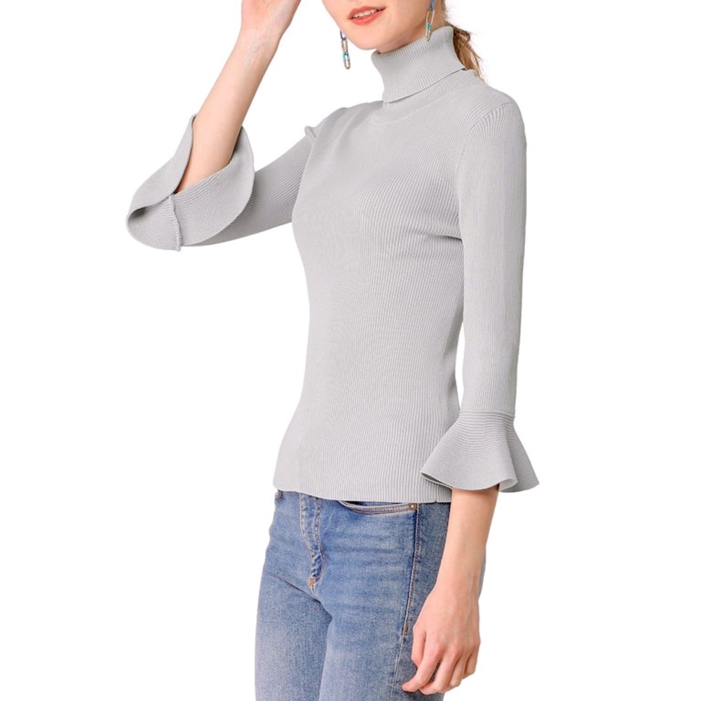 Allegra K Ruffle Long Sleeves Turtleneck Sweater